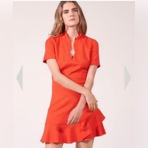 Sandro Paris red v-neck ruffled dress size 1